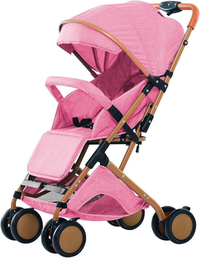 Lichte 3-in-1 Kinderwagen Compact Opvouwbaar met Ligfunctie & Accessoires (Roze)