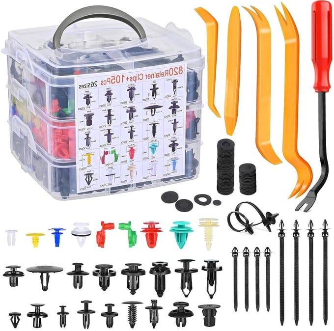 Complete Set van 925 Plastic Car Rivets en 5 Tools voor Dismanteling - Universele Accessoires voor Bumpers, Mudguards en Kabelbinders