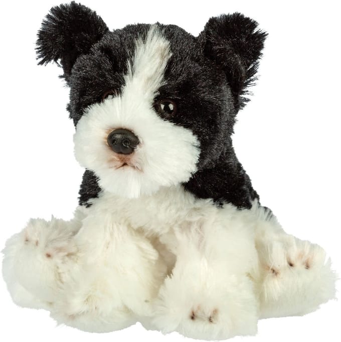 Suki Gifts Pluche knuffeldier hond - Border Collie - zwart/wit - 13 cm