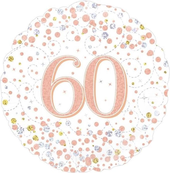 Oaktree - 60th Sparkling Fizz Birthday White & Rose Gold Holographic