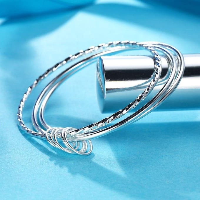 Veelzijdig Eenvoudig Drie-ring Armband Mode Zilverkleurig Gecoat Drie Levens Drie Werelden Armband blue