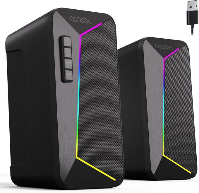 Desktop Luidspreker - Stereo Geluid - Muziek Luisteren - Dynamische LED Modi - 2.5 Inch - Zwart