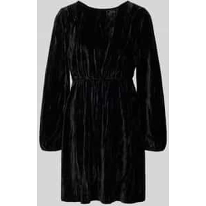 Tom Tailor Denim - Mini-fluwelen jurk met strikdetail - Maat L - deep black