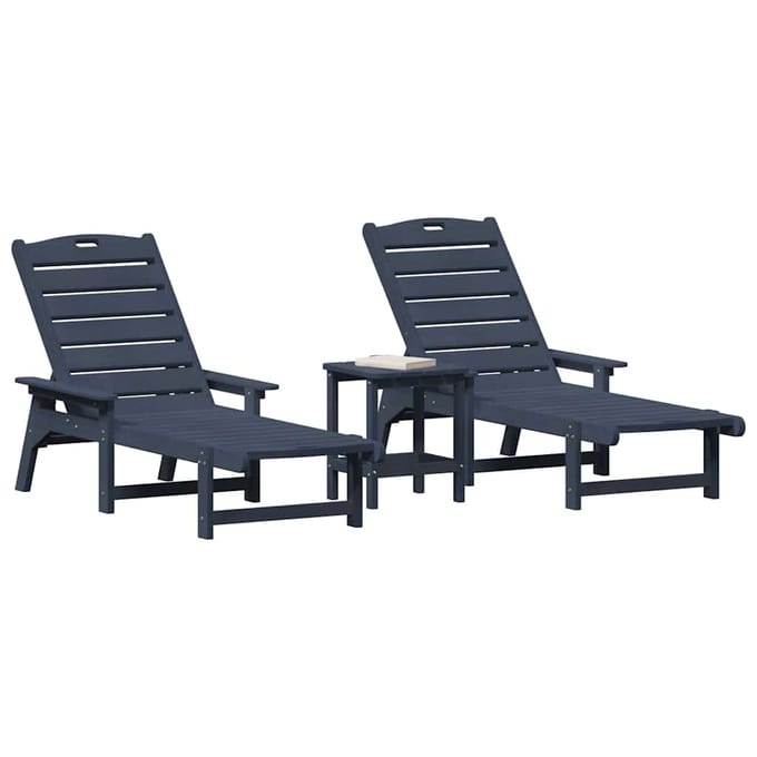 vidaXL - Ligstoel - 3 - st - Polyetheen - Marineblauw