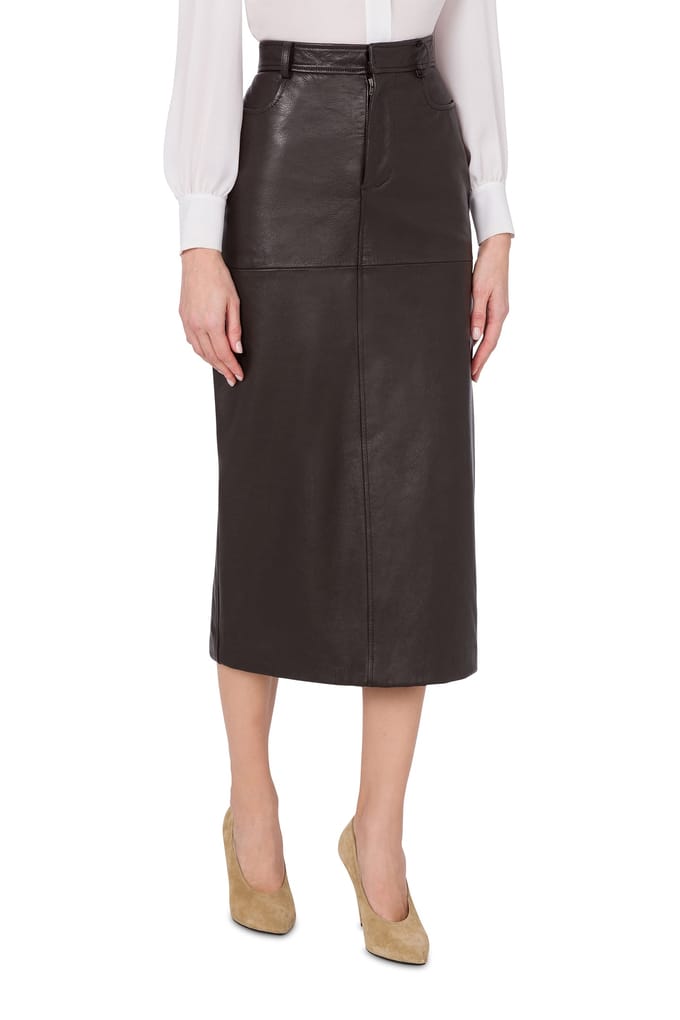 Moschino Nappa Leather Midi Skirt Brown Maat: 40 | Leren rokken Outlet | Dames | Bruin