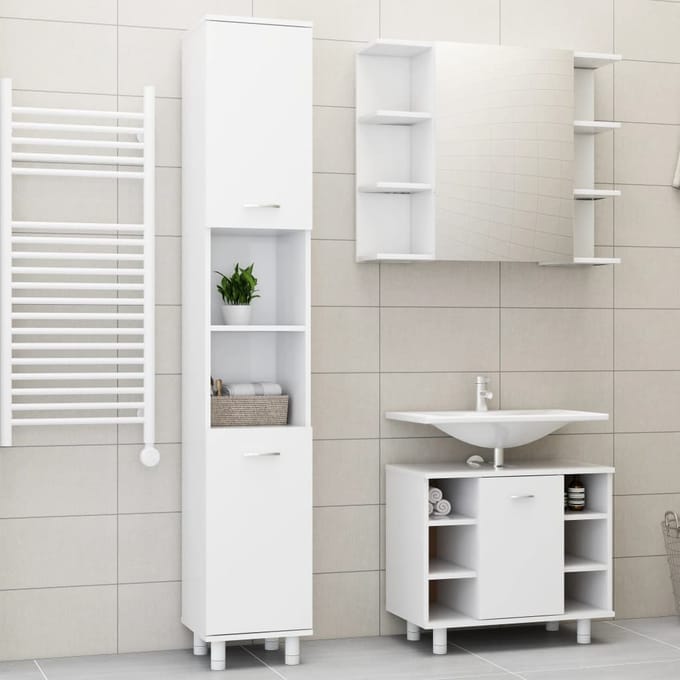 vidaXL - 3-delige - Badkamermeubelset - bewerkt - hout - wit