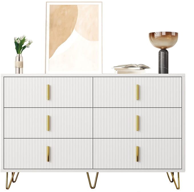 Sideboard - 120x40x77 cm - 6 laden & golvend design - gouden handgrepen & poten - 15 cm pootjes