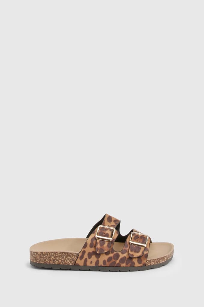 boohoo Dames Double Buckle Footbed Sliders | Luipaardprint | Maat: 36
