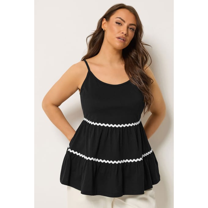 Yours Zwarte Vesttop Met Laagjesafwerking Size 44
