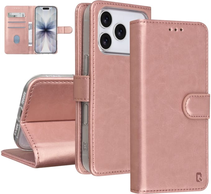 TUNIQ Book type case - iPhone 17 Pro - Rose Gold - 3 kaarthouders - Magnetische sluiting