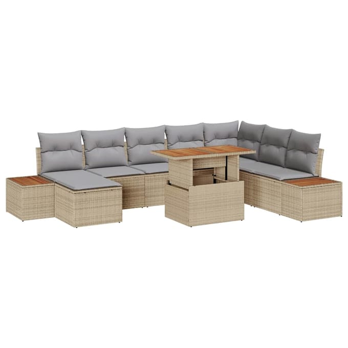 vidaXL Tuin Eettafel Set met kussen 9 pcs Beige en Grijs