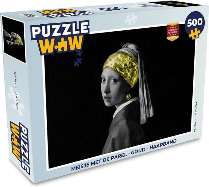 Puzzel Meisje met de parel - Goud - Haarband - Legpuzzel - Puzzel 500 stukjes