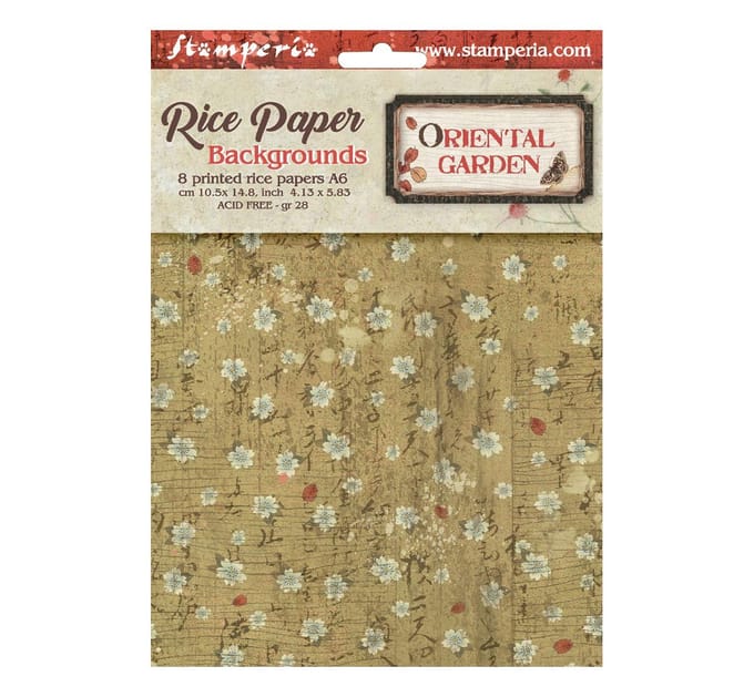 Stamperia Motief strozijde backgrounds "Oriental Garden", DIN A6, set van 8