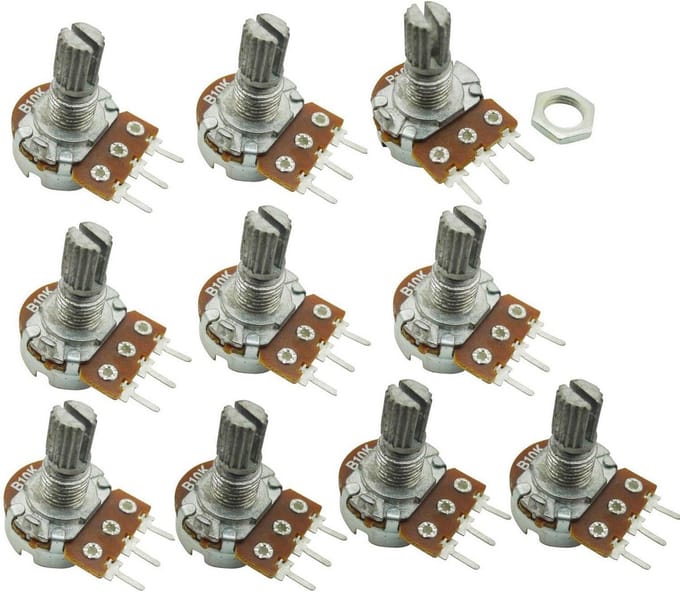 10 Stuks 10K Ohm Linear Potentiometer met Knurled Shaft en Top Adjustering