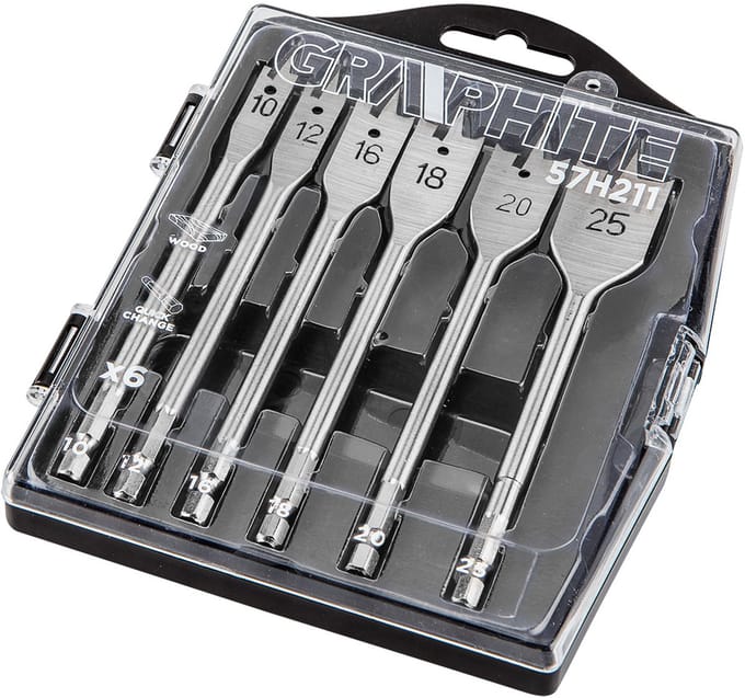 GRAPHITE Serie - Houten Spadeboren Set - 6 stuks - 10-25mm - Quick Change