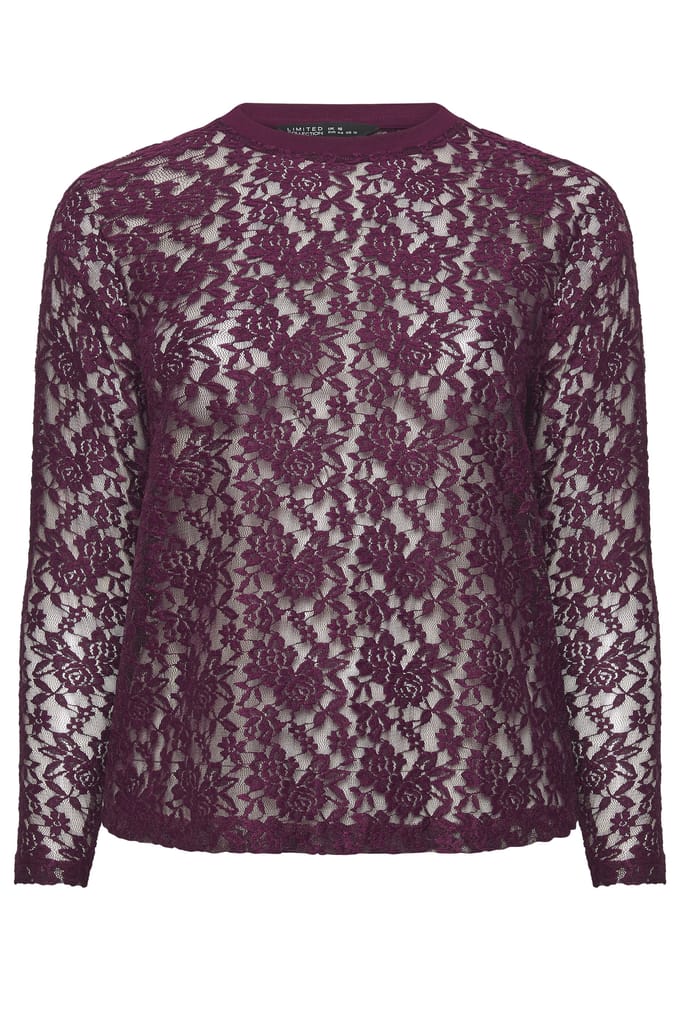 Limited Collection Paarse Mesh Top Met Kant En Lange Mouwen Size 42