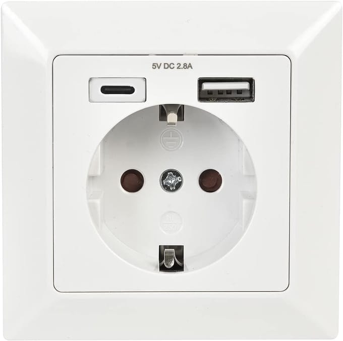 Aardingscontactdoos - Stopcontact met USB - Apparaten Laden - Ingebouwde USB-oplader