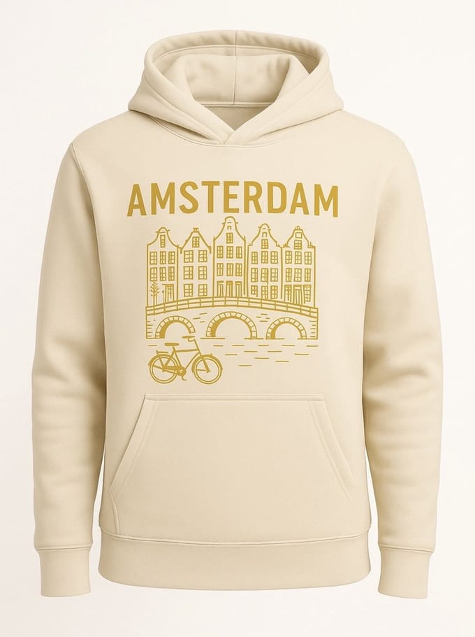Hoodie Fiets Amsterdam - Cream - M