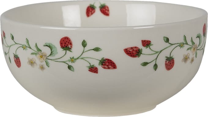 Clayre & Eef Soepkom Ø 14x7 cm Beige Rood Keramiek Rond Aardbeien Serveerkom