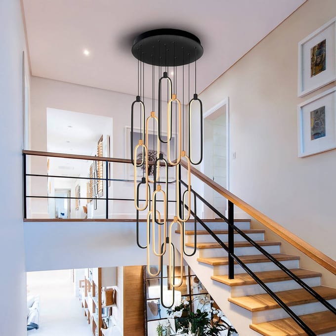 Schuller Valencia LED hanglamp Colette, 14-lichts, zwart/roségoud, rond