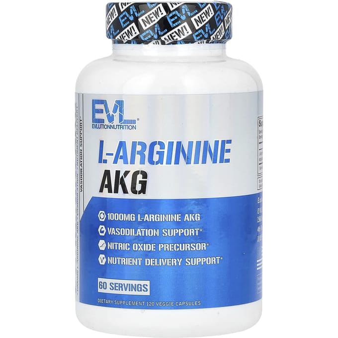 EVLution Nutrition, L-Arginine AKG, 1 000 mg, 120 Capsules Végétales (500 mg par gélule)