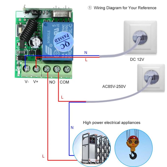 Universele draadloze afstandsbedieningschakelaar DC 12V 1CH relaisontvangermodule 2 black