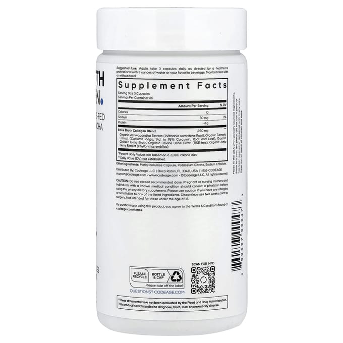 Codeage, Bottenbouillon Collageen, 180 Capsules