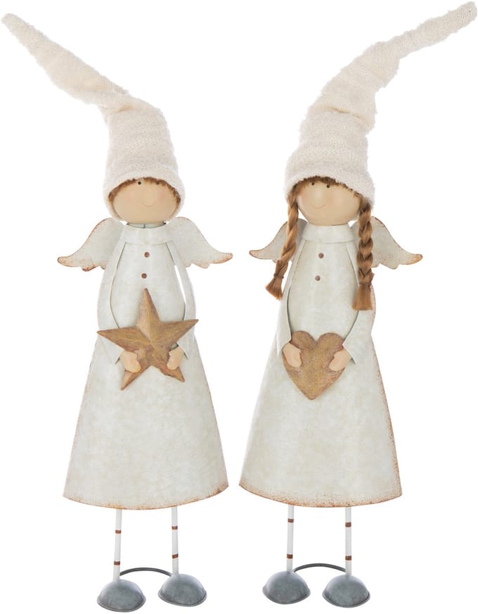 J-Line figuur Engel Hart + Ster - polyresin - wit - large - 2 stuks