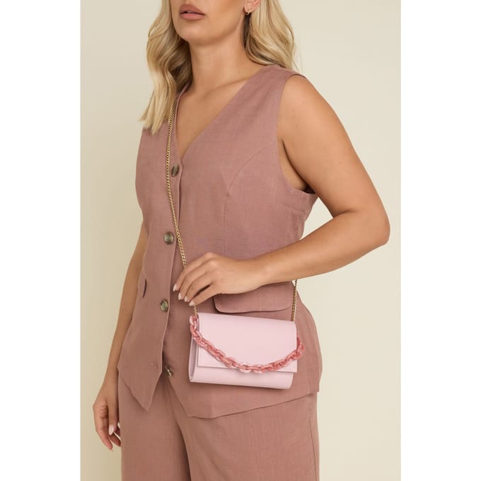 Yours Roze Kunstleren Tas Met Dubbele Kettingsize One Size