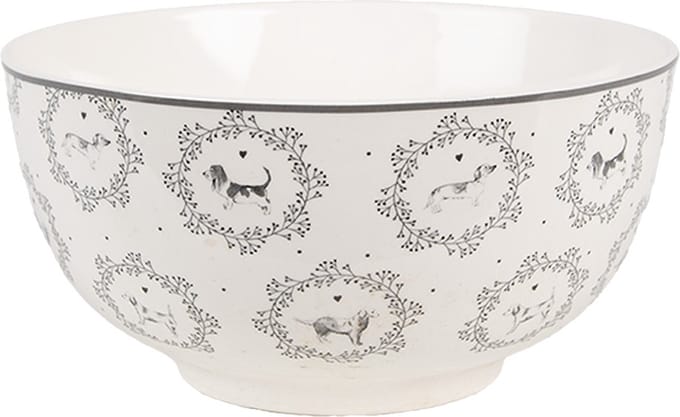 Clayre & Eef Soepkom 500 ml Wit Grijs Porselein Honden