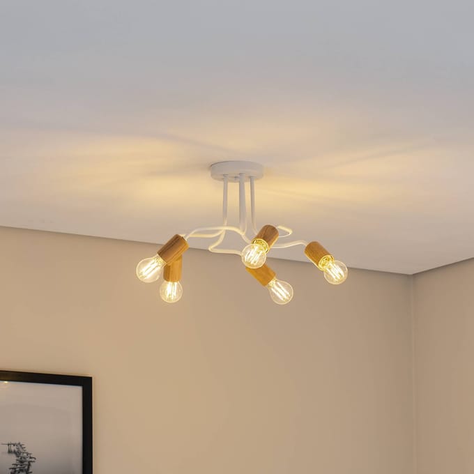 Envostar Joiy plafondlamp 5-lamps verdeeld wit/hout