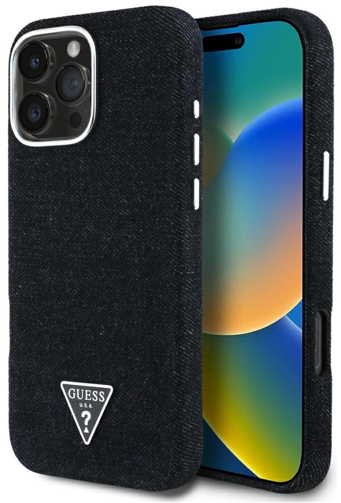 MagSafe hoesje voor Apple iPhone 16 Pro Max, Guess, Denim Triangle Logo, Zwart