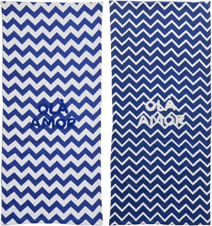 J-Line strandlaken Ola Amor - katoen - wit/donkerblauw - set van 2