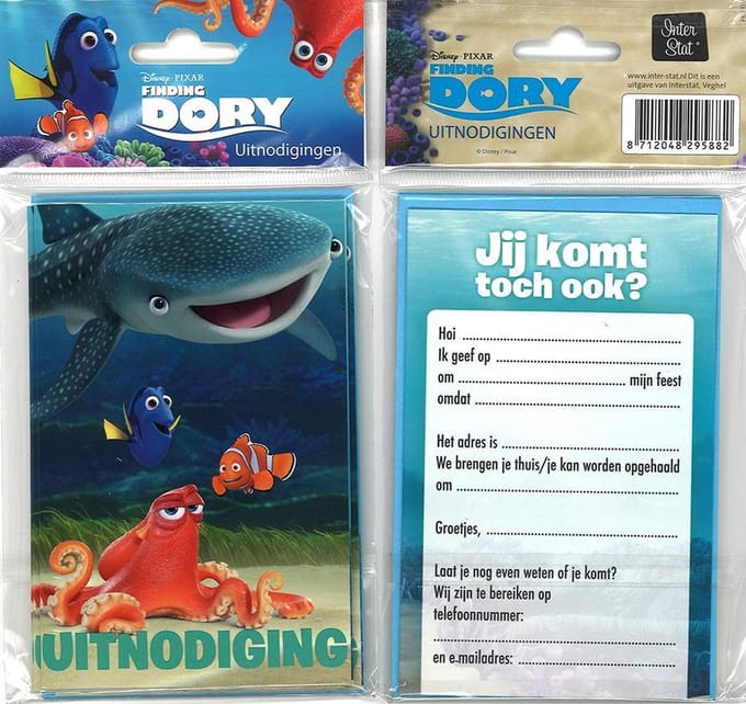 12 Uitnodigingskaartjes met envelop - Finding Dory - Uitnodiging - 9 x 13.5 cm