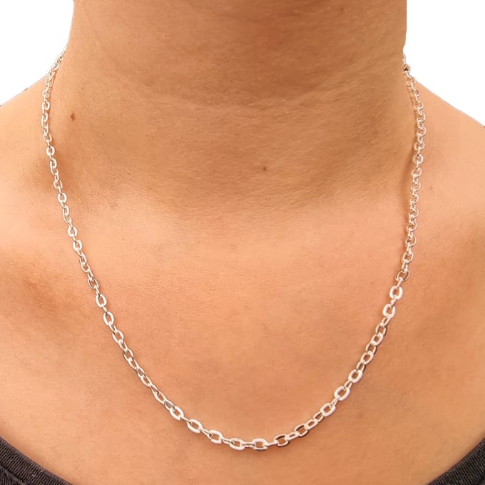 Tesoro Mio Michel – TMM Basics – Edelstaal Ketting met Anker Schakel – Verzilverd – 3 mm / 45 cm