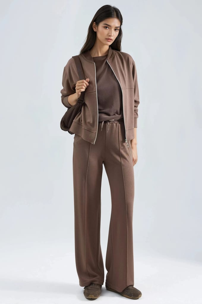 Modal Touch Zipbehorde Hoodie & Ribgebreide Broek Set