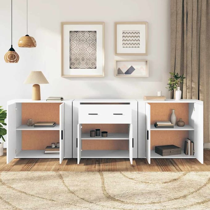 vidaXL - Dressoirs - 3 - st - bewerkt - hout - wit
