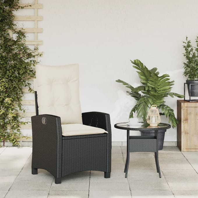vidaXL - Tuinstoel - verstelbaar - met - kussens - poly - rattan - zwart