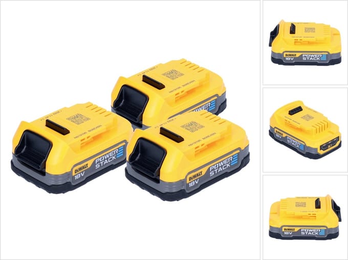 DeWalt accuset DCBP 034 E3 3x Powerstack-accu 18 V 1,7 Ah / 1700 mAh XR Li-Ion - met laadniveau-indicator
