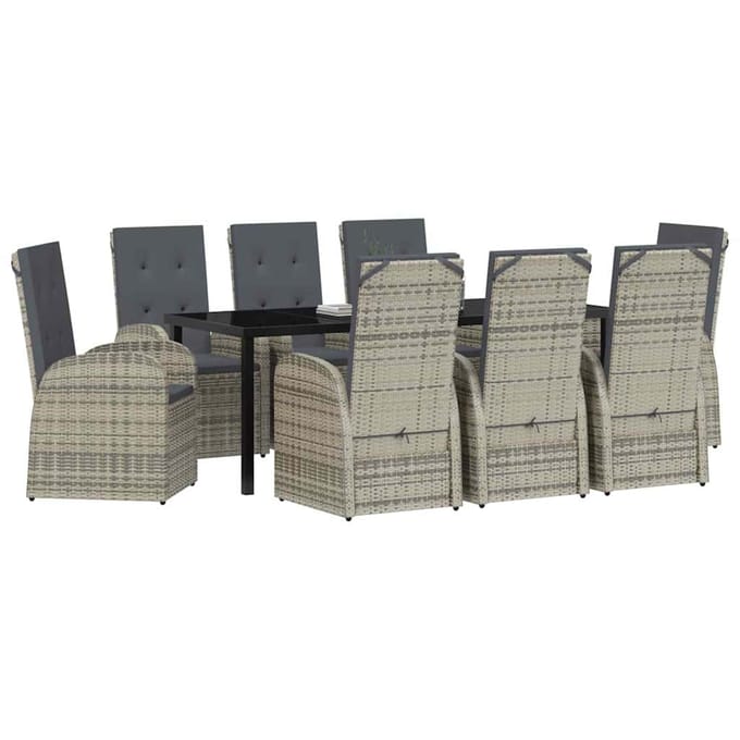 vidaXL - Tuin - Eettafel - Set - 9 - st - Grijs - poly - rattan