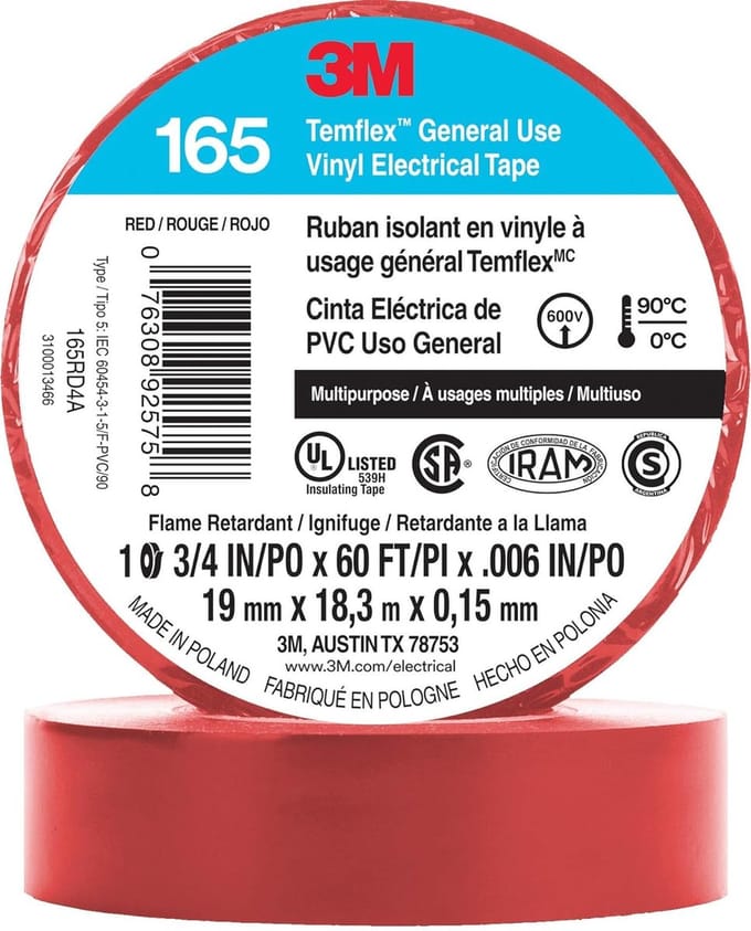 3M Temflex - Vinyl isolatietape 165 - Rood