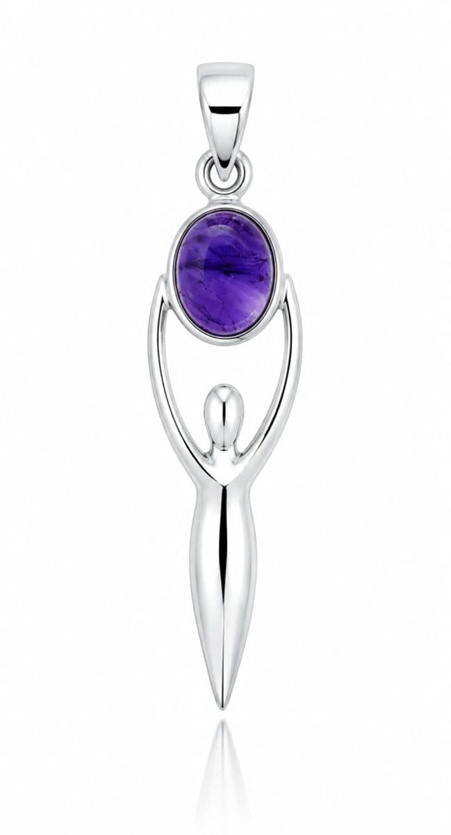 SilverGems Godin van de Aarde, Gaia, zilveren hanger met Amethist edelsteen