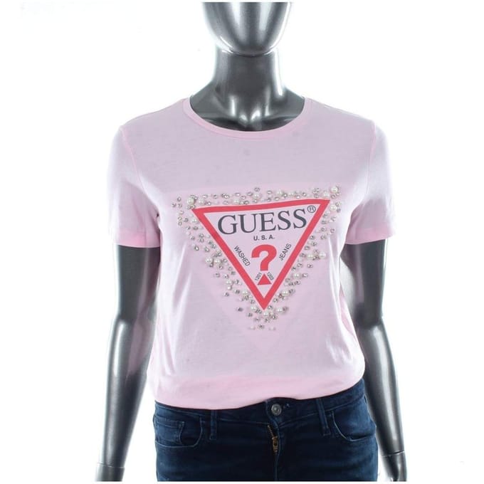 Guess dames T-shirt met diamant- en driehoekmotief
