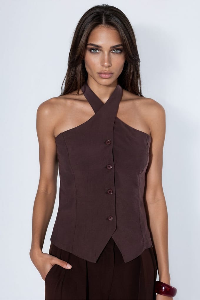Modal Blend Halter Tie Fitted Vest