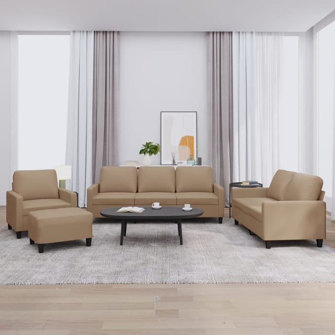 vidaXL - 4-delige - Loungeset - met - kussens - kunstleer - cappuccino