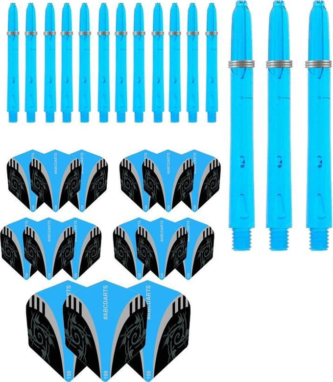 ABCDarts - Dart Flights En Dart Shafts - Tribal Edgeglow - Medium Lichtblauw - 5 sets