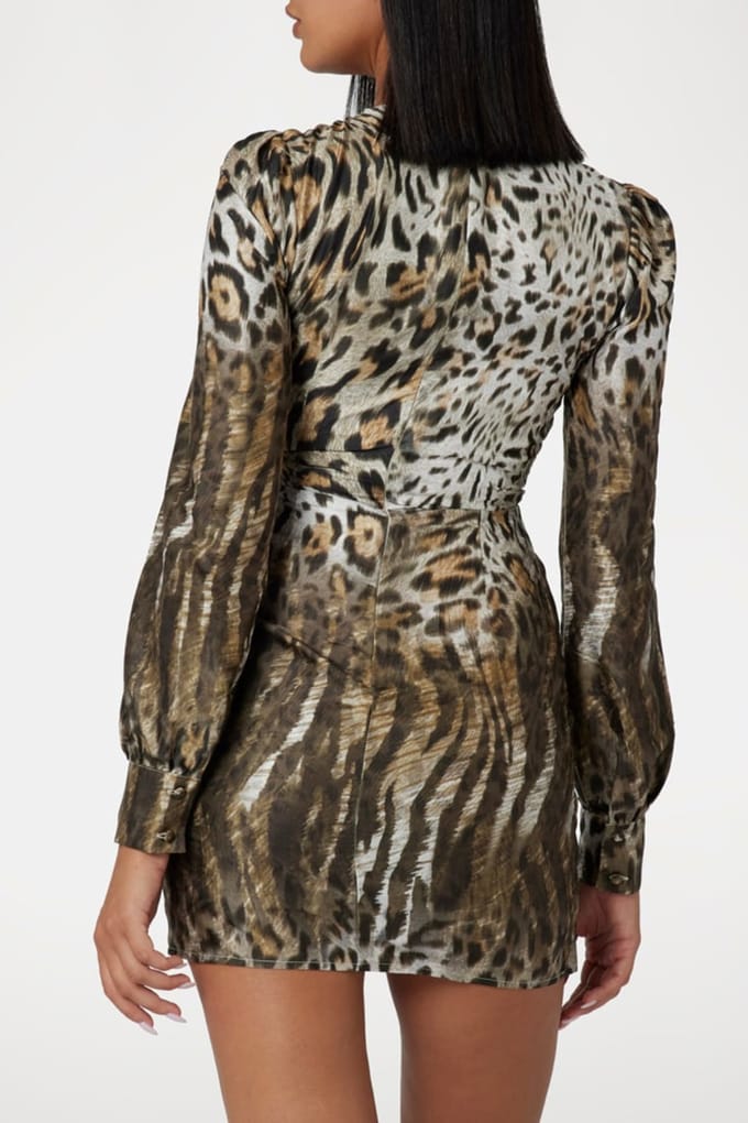 GUESS  Eco Marion Fix Wrap Dres Wavy Leopard Print Taglia: M | Abiti Mini Outlet | Donna