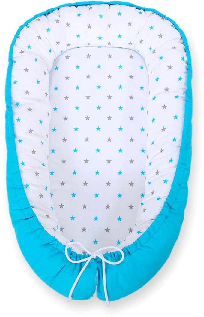 Babynestje dubbelzijdig Premium Cocoon voor baby's BOBONO- turkoois/ turkoois