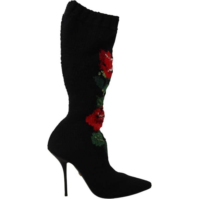 Dolce & Gabbana Zwarte Reksokken Rode Rozen Laarsjes Schoenen