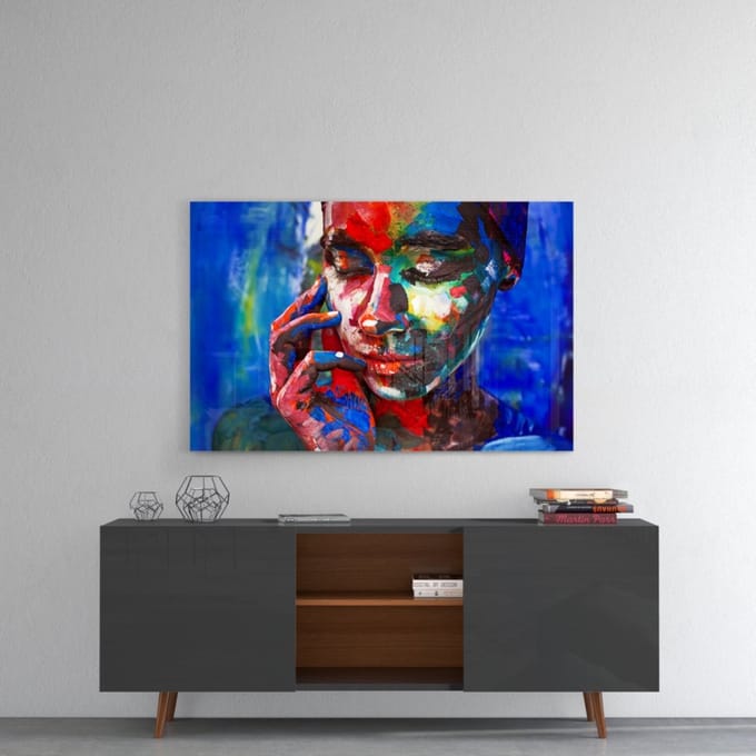 Abstracte kleuren vrouw portret glas schilderij